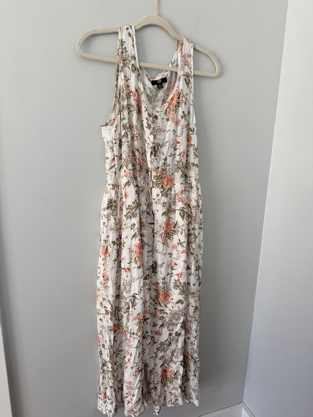 Frye Womens Ivory Floral Button Front, Midi Dress w/ Pockets, Sleeveless, XL